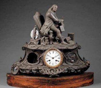 Antique French Patinated Metal Figural Mantel Clock 19thC